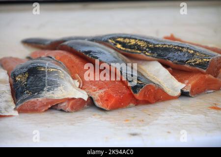 La pesca sportiva a Seward, Alaska è una città di regola domestica incorporata in Alaska, Stati Uniti. Situato sulla Resurrection Bay, un fiordo del Golfo dell'Alaska Foto Stock