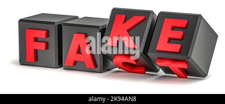 I cubi con le lettere capovolgono e le parole cambiano da FATTO a FALSO. rendering 3d Foto Stock