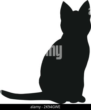 Silhouette di gatto isolata su sfondo bianco. Nero mano disegnata vettore arte di un animale domestico. Illustrazione vettoriale semplice di un animale Illustrazione Vettoriale