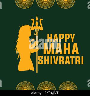 Un vettore per felice Maha Shivratri in arancione su uno sfondo verde scuro Illustrazione Vettoriale