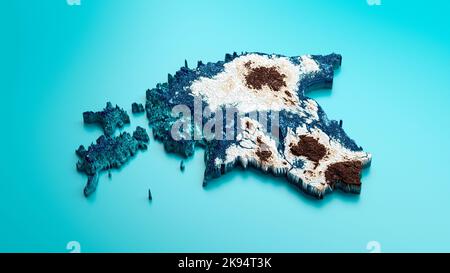 Mappa topografica dell'Estonia grafico della tinta di elevazione ipsometrica spettrale della mappa di rilievo ombreggiata 3D Foto Stock