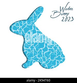 Anno nuovo del coniglio d'acqua 2023. Simbolo dell'anno secondo il calendario cinese. Tagliare la carta con grana dell'acqua. Vettore Illustrazione Vettoriale