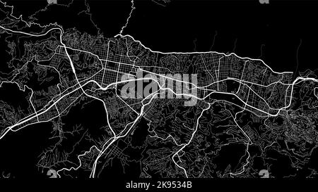 Mappa della città di Caracas. Poster in bianco e nero urbano. Immagine della mappa stradale con vista dell'area metropolitana. Illustrazione Vettoriale