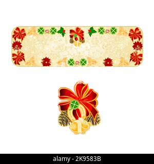 Banner Natale decorazione fiocchi di neve simboli fortunati quattro foglia Clover ferro di cavallo maiale vintage vettore illustrazione modificabile disegno a mano Illustrazione Vettoriale