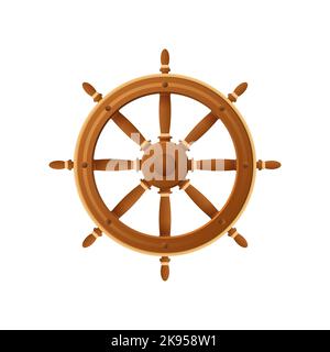 Volante delle navi in legno. Controllo della nave d'epoca marrone rotondo Illustrazione Vettoriale