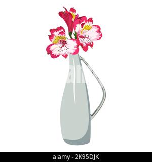 Fiore tropicale dell'Alstroemeria. Giglio peruviano in vaso, illustrazione vettoriale. Illustrazione Vettoriale