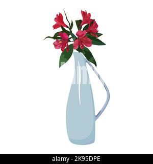Fiore tropicale dell'Alstroemeria. Giglio peruviano in vaso, illustrazione vettoriale. Illustrazione Vettoriale