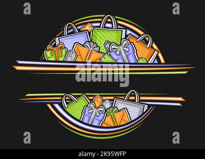 Vector Border per la vendita Black Friday con spazio di copia vuoto per testo pubblicitario, voucher decorativo con illustrazione di diversi sacchetti di carta e gi Illustrazione Vettoriale