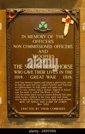 Irlanda Dublino Cattedrale di San Patrizio la Chiesa d'Irlanda è stata cattolica fondata 1191 soldati commemorativi gotici The South Irish Horse WW1 dai compagni Foto Stock