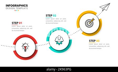 Modello infografico con icone e 3 opzioni o passaggi. Può essere utilizzato per il layout del flusso di lavoro, il diagramma, il banner, il webdesign. Illustrazione vettoriale Illustrazione Vettoriale