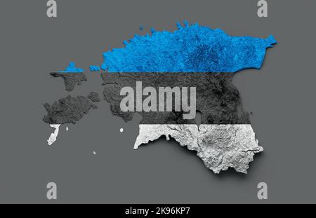 Estonia Mappa Bandiera rilievo ombreggiato colore altezza mappa su sfondo bianco 3D illustrazione Foto Stock