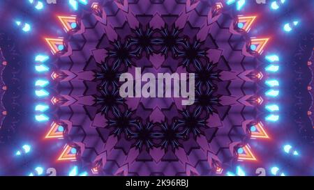 Un'immagine grafica astratta del caleidoscopio con motivi gialli e neri viola Foto Stock