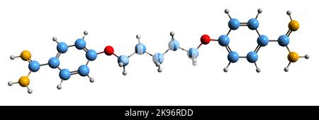 3D immagine di pentamidina formula scheletrica - struttura chimica molecolare di farmaco antimicrobico isolato su sfondo bianco Foto Stock