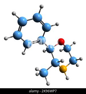 3D immagine di Phenmetrazina formula scheletrica - struttura chimica molecolare del farmaco stimolante isolato su sfondo bianco Foto Stock