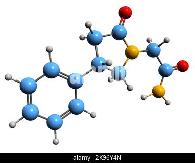 3D immagine della formula scheletrica del fenilpiracetam - struttura chimica molecolare del fonturacetam isolato su sfondo bianco Foto Stock