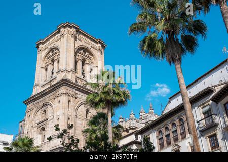 Campanario de la basÃ­lica catedral de Granada del siglo XVI y estilo renacimiento y barocco, EspaÃ±a Foto Stock