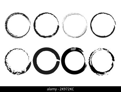 Set di pennelli neri Enso Zen Circle Pack Collection. Illustrazione del logo vettoriale isolata su sfondo bianco Illustrazione Vettoriale