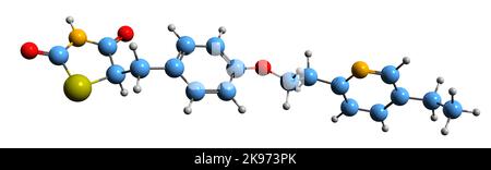 3D immagine di Pioglitazone formula scheletrica - struttura chimica molecolare di farmaci antidiabetici isolati su sfondo bianco Foto Stock