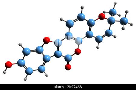 3D immagine di Plicadin formula scheletrica - struttura chimica molecolare del coumestano isolato su sfondo bianco Foto Stock