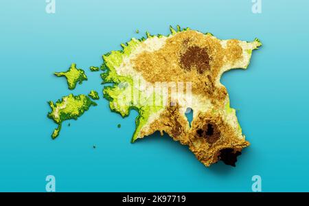 Mappa Estonia rilievo ombreggiato colore altezza mappa sul mare sfondo blu 3D illustrazione Foto Stock