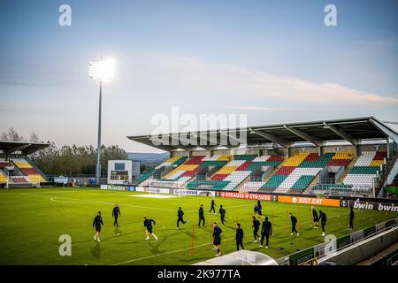 Dublino, Irlanda, 26/10/2022, i giocatori di Gent hanno mostrato in azione durante un allenamento della squadra di calcio belga KAA Gent, mercoledì 26 ottobre 2022 a Dublino, in Irlanda, in preparazione del gioco di domani contro la squadra irlandese Shamrock Rovers nel quinto giorno della fase di gruppo della UEFA Europa Conference League. FOTO DI BELGA JASPER JACOBS Foto Stock