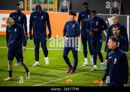 Dublino, Irlanda, 26/10/2022, i giocatori di Gent hanno mostrato in azione durante un allenamento della squadra di calcio belga KAA Gent, mercoledì 26 ottobre 2022 a Dublino, in Irlanda, in preparazione del gioco di domani contro la squadra irlandese Shamrock Rovers nel quinto giorno della fase di gruppo della UEFA Europa Conference League. FOTO DI BELGA JASPER JACOBS Foto Stock