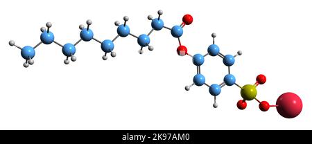 3D immagine di sodio nonanoilossibenzensolfonato formula scheletrica - struttura chimica molecolare del detersivo per bucato NOBS isolato su fondo bianco Foto Stock