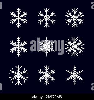 Set vettoriale di diverse icone dei fiocchi di neve invernali Illustrazione Vettoriale