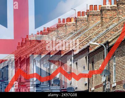 Economia del Regno Unito, mercato immobiliare, crisi del costo della vita, mutui, prestiti, recessione, inflazione Foto Stock