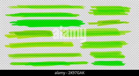 Set di pennelli vettoriali. Strisce di marcatura verde e verde chiaro disegnate a mano. Illustrazione Vettoriale