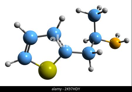 3D immagine della formula scheletrica di tioproamina - struttura chimica molecolare del farmaco stimolante isolato su sfondo bianco Foto Stock