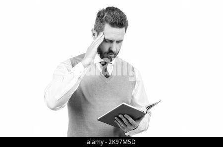 ceo di successo con blocco note. concentrato uomo pianificazione il suo lavoro. Foto Stock