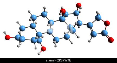 3D immagine di adonitoxolo formula scheletrica - struttura chimica molecolare del glicoside cardiaco Adonis isolato su sfondo bianco Foto Stock