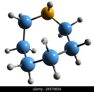 3D immagine di formula scheletrica di Azepane - struttura chimica molecolare di esametilenimina isolata su sfondo bianco Foto Stock