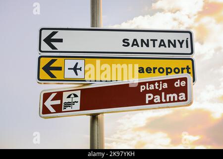 Cartello stradale Palma de Mallorca, Spagna Foto Stock