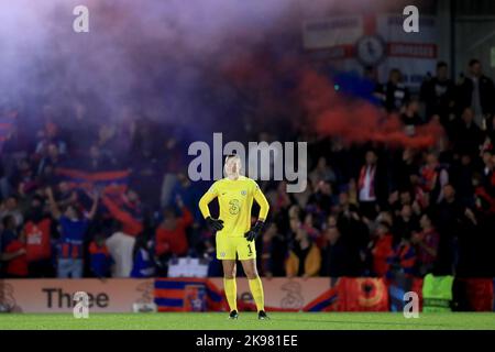 Una visione generale, mentre Zecira Musovic di Chelsea guarda durante la UEFA Women's Champions League Group A match at Kingsmeadow, Kingston upon Thames. Data immagine: Mercoledì 26 ottobre 2022. Foto Stock