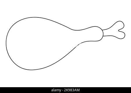 Bastone di pollo. Gamba di tacchino. Carne alla griglia. Illustrazione vettoriale. Contorno su sfondo bianco isolato. Stile Doodle. Libro da colorare Illustrazione Vettoriale