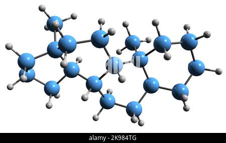 3D immagine della formula scheletrica androstana - struttura chimica molecolare dell'idrocarburo steroideo isolato su sfondo bianco Foto Stock