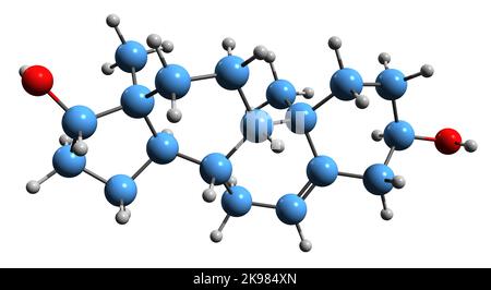 3D immagine di Androstenediol formula scheletrica - struttura chimica molecolare di androgeni deboli e ormone steroideo estrogeno isolato su sfondo bianco Foto Stock