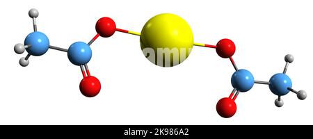 3D immagine di acetato di calcio formula scheletrica - struttura chimica molecolare del diacetato di calcio isolato su sfondo bianco Foto Stock