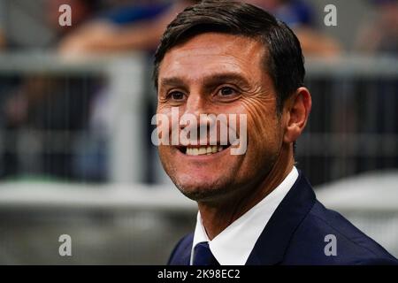 San Siro, Milano, Italia, 26 ottobre 2022, Javier Zanetti (FC Inter) durante la partita di calcio Inter - FC Internazionale vs FC Viktoria Plzen - UEFA Champions League Foto Stock