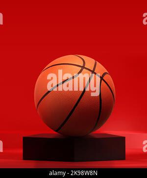 Basket sul podio nero pentagono nello studio rosso Foto Stock