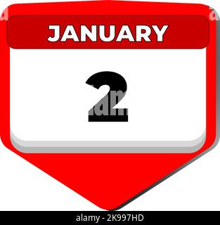 2 gennaio icona vettore giorno di calendario. 2 gennaio. Secondo giorno di gennaio. 2nd numero di data. calendario di 2 giorni. Due date Illustrazione Vettoriale