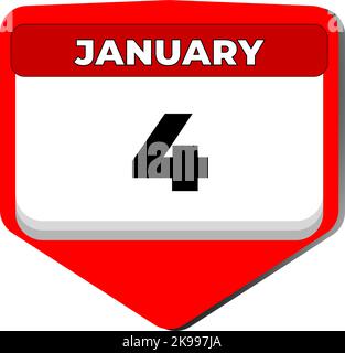 4 gennaio icona vettore giorno di calendario. 4 gennaio. Quarto giorno di gennaio. 4th numero di data. calendario di 4 giorni. Quattro date Illustrazione Vettoriale