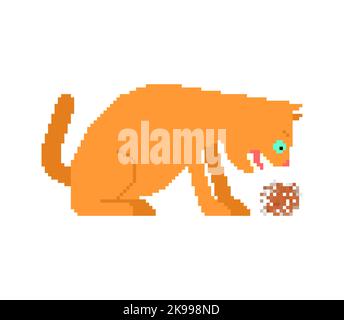 Cat vomita pixel fur art. Cat lancia un pezzetto di fur 8 bit. Illustrazione vettoriale pixelata Illustrazione Vettoriale