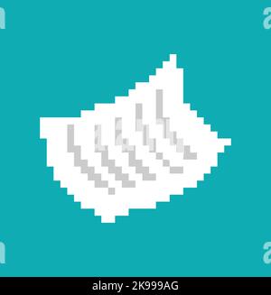 Il documento cade in pixel. Il foglio di carta vola a 8 bit. Illustrazione del vettore con pixel Illustrazione Vettoriale