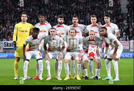 Lipsia, Germania. 25th Ott 2022. Calcio: Champions League, palcoscenico di gruppo, Gruppo F, Giornata 5 RB Leipzig - Real Madrid. Leipzig ha iniziato undici. Credit: Hendrik Schmidt/dpa/Alamy Live News Foto Stock