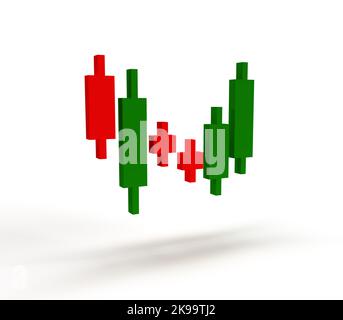 3D rendering grafico Candlestick, mercati finanziari e azionari, minimal concept trading criptovaluta, investment trading, Exchange, isometrico, financia Foto Stock