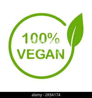 Vegan prodotto 100% icona vettore vegetariano etichetta alimentare segno organico per il design grafico, logo, sito web, social media, app mobile, ui Illustrazione Vettoriale