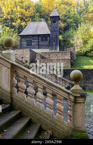 Hradistě Vraclav, kostel sv. Mikuláše, barokní Lázně, Vraclav u Vysokého Mýta, Česká republika / insediamento di Vracla, chiesa di san Nicolao, spa barocca, n. Foto Stock